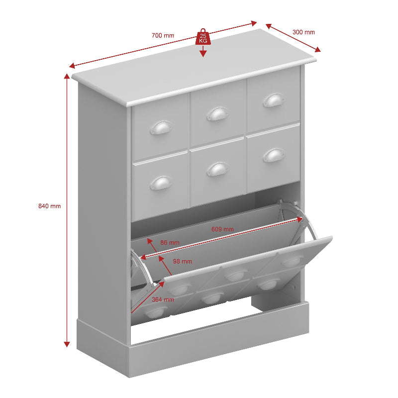 Nola White & Pine Shoe Cabinet- White Tree Furniture