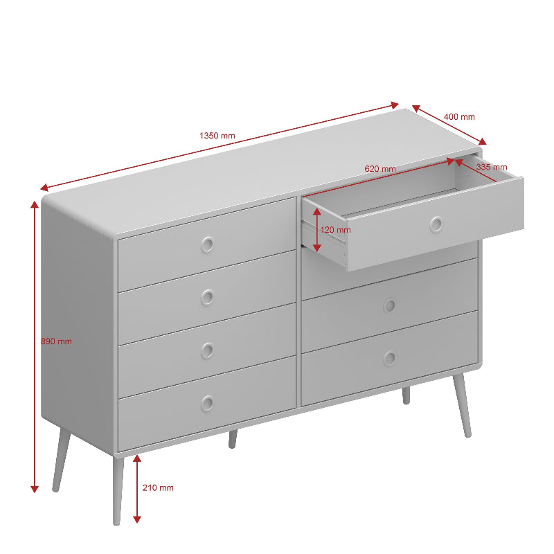 Softline Off White Wide Chest of Drawers 4+4 - White Tree Furniture