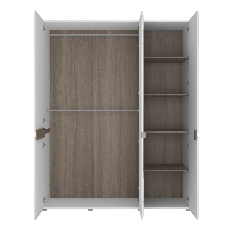 Chelsea Triple Wardrobe w/ Mirror in White & Truffle Oak Trim - White Tree Furniture