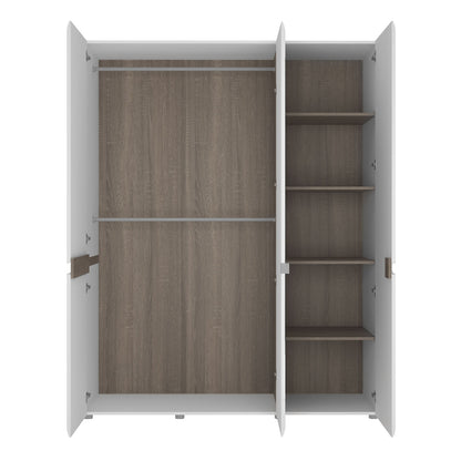 Chelsea Triple Wardrobe w/ Mirror in White & Truffle Oak Trim - White Tree Furniture