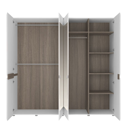 Chelsea 4 Door Wardrobe w/ Mirror in White & Truffle Oak Trim - White Tree Furniture