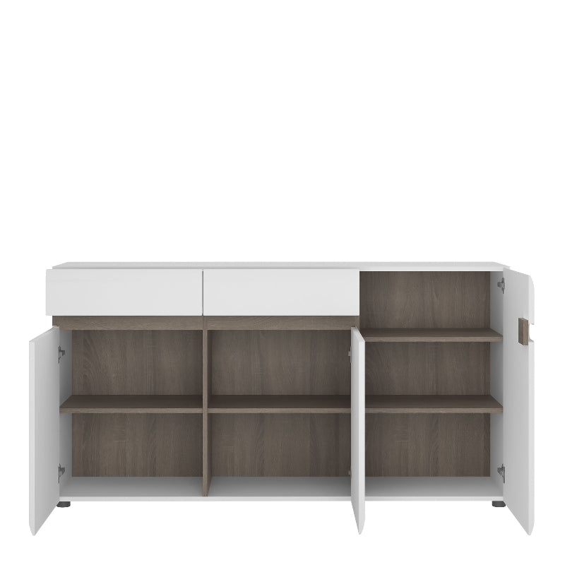 Chelsea 3 Door Sideboard in White w/ Truffle Oak Trim - White Tree Furniture