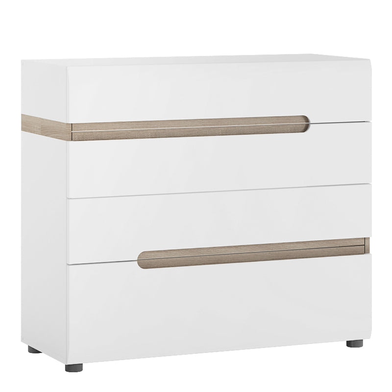 Chelsea Bedroom 4 Drawer Chest in White w/ Truffle Oak Trim - White Tree Furniture