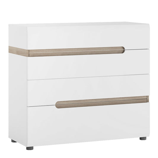 Chelsea Bedroom 4 Drawer Chest in White w/ Truffle Oak Trim - White Tree Furniture