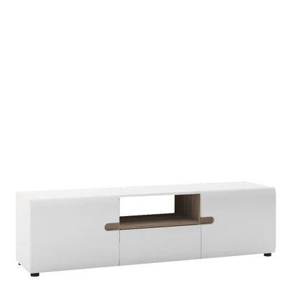 Chelsea Wide TV Unit in White w/ Truffle Oak Trim - White Tree Furniture