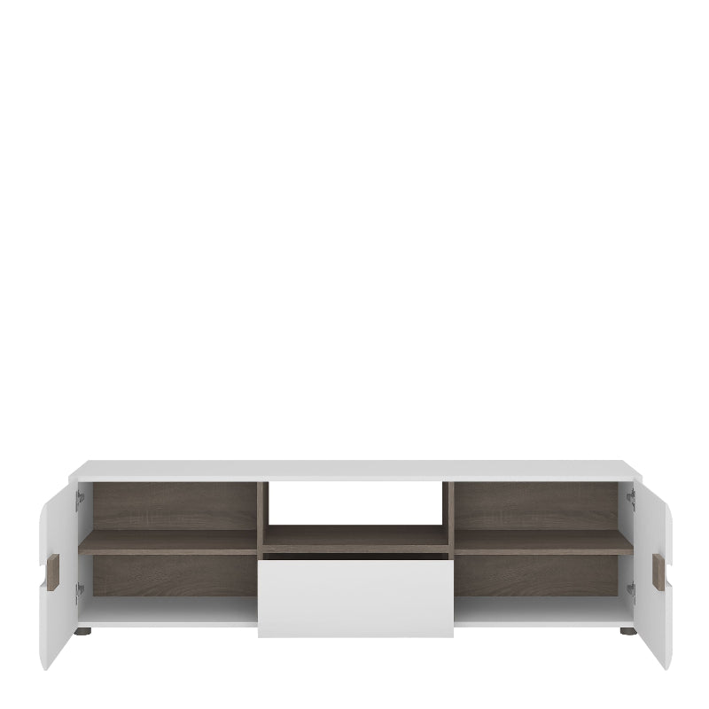 Chelsea Wide TV Unit in White w/ Truffle Oak Trim - White Tree Furniture