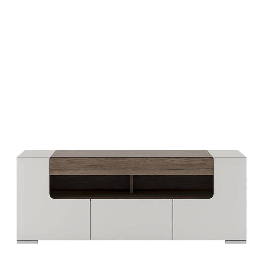 Toronto White & San Remo Oak Wide TV Cabinet 140cm - White Tree Furniture