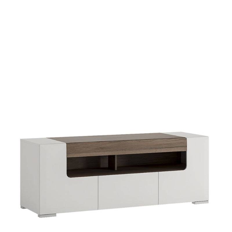 Toronto White & San Remo Oak Wide TV Cabinet 140cm - White Tree Furniture