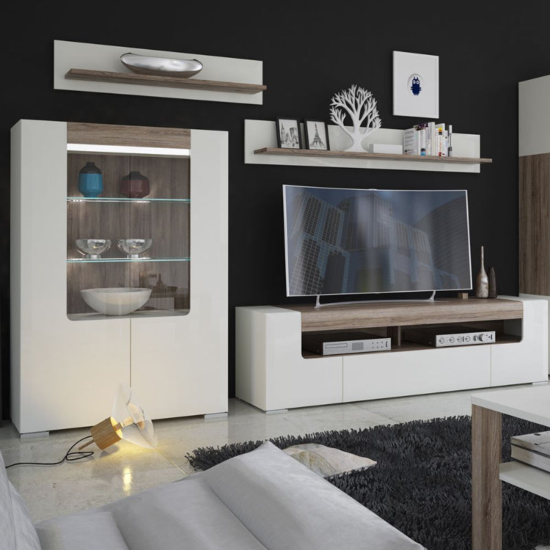 Toronto White & San Remo Oak Wide TV Cabinet 140cm - White Tree Furniture