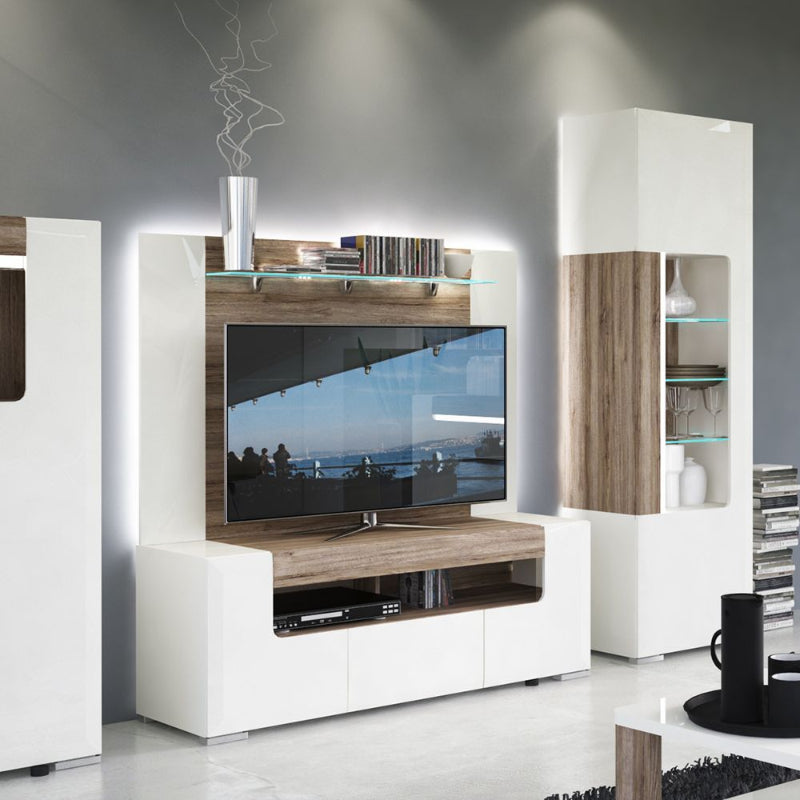 Toronto White & San Remo Oak Wide TV Cabinet 140cm - White Tree Furniture