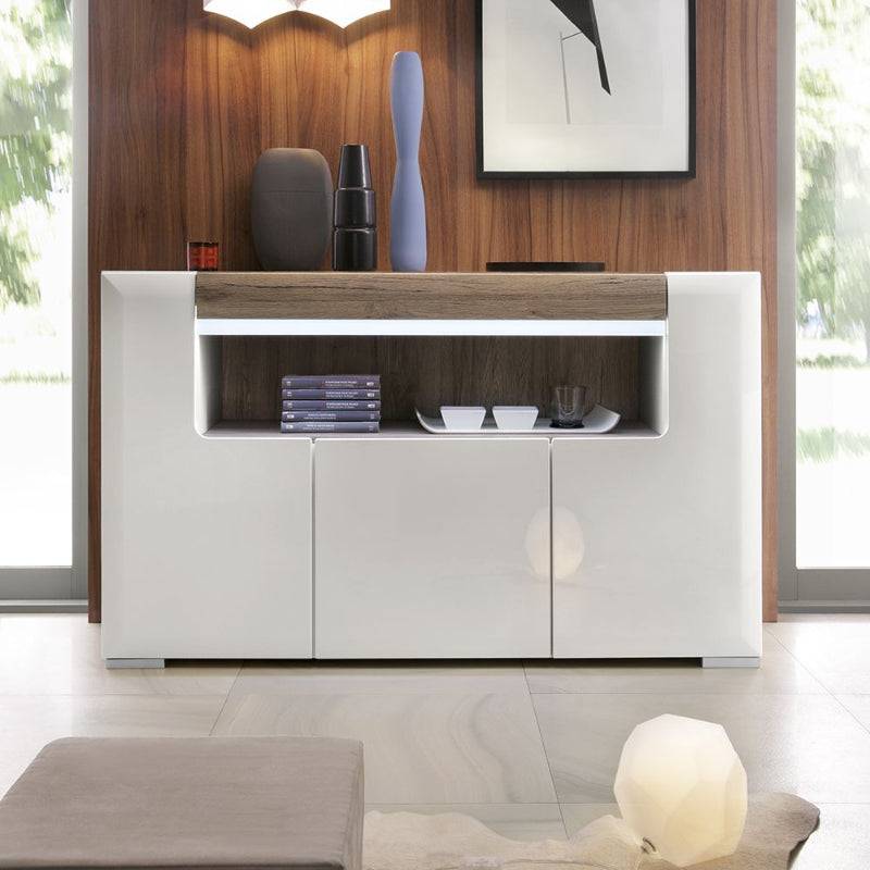 Toronto Sideboard w/ Open Shelving (inc. Plexi Lighting) - White Tree Furniture