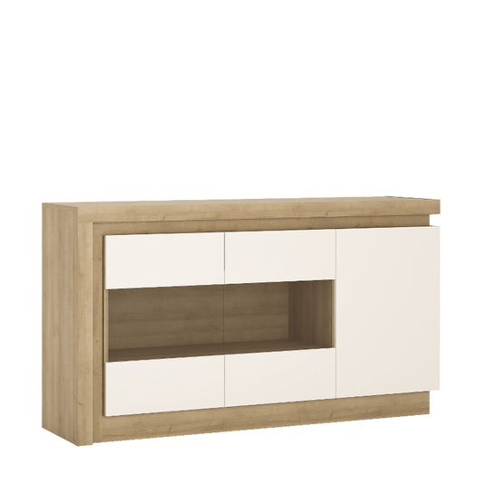 Lyon Glazed Sideboard in Riviera Oak / White High Gloss - White Tree Furniture