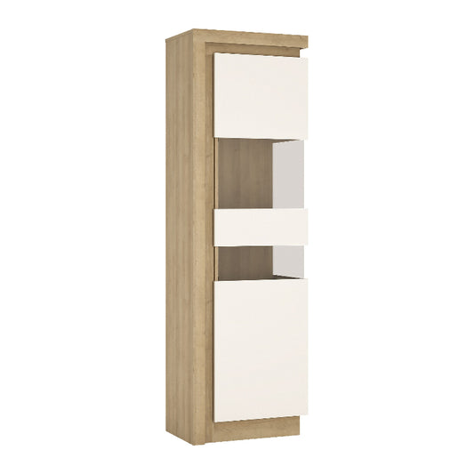 Lyon Tall Narrow Display Cabinet in Oak & High Gloss White - White Tree Furniture