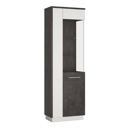 Zingaro White & Black Tall Glazed Display Cabinet (RH) - White Tree Furniture