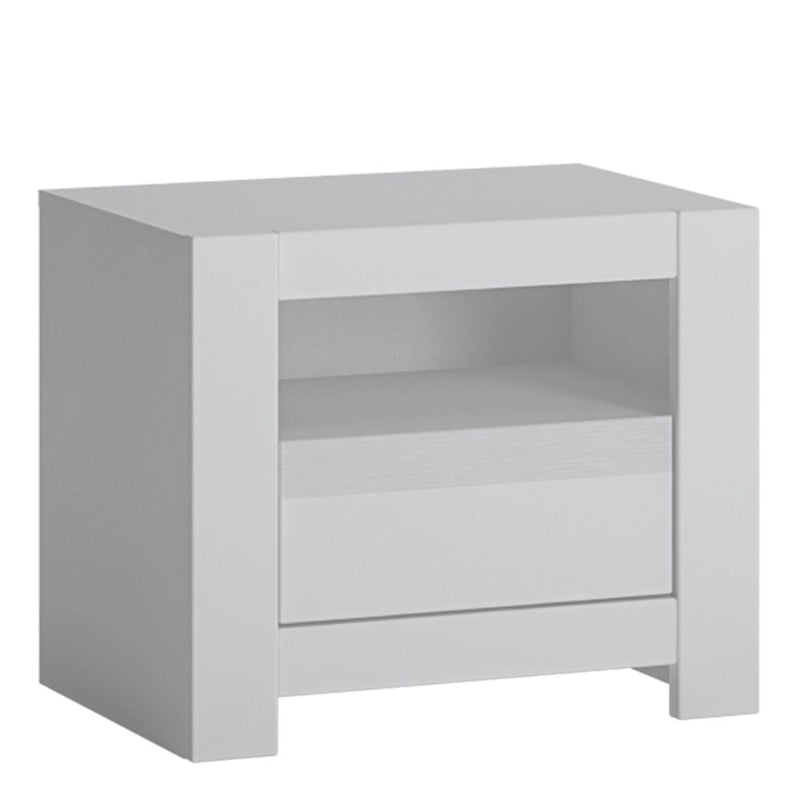 Novi Alpine White Bedside Table with 1 Drawer - White Tree Furniture