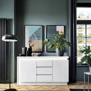 Lyon Sideboard w/ LED lighting in White & High Gloss - White Tree Furniture