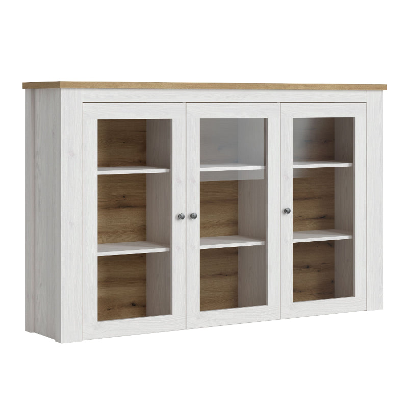 Celesto 3 Door Display Top Unit in White & Oak - White Tree Furniture