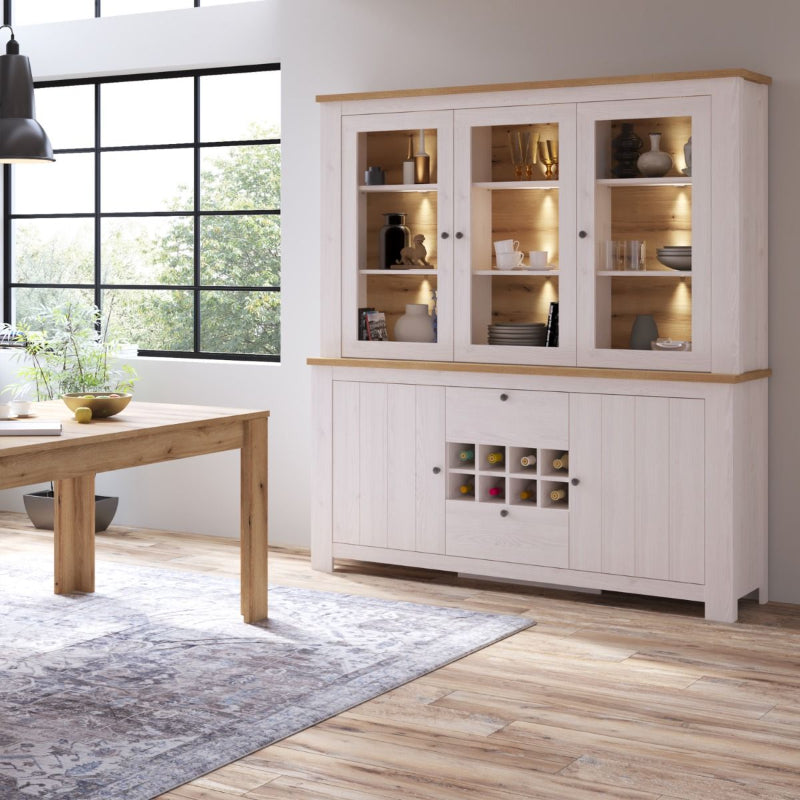 Celesto 3 Door Display Top Unit in White & Oak - White Tree Furniture