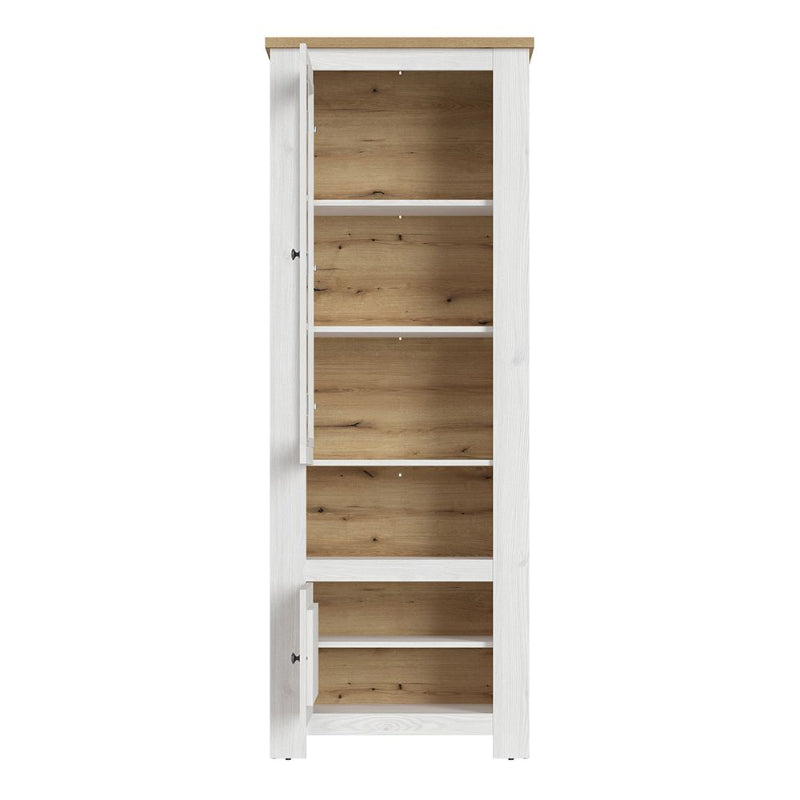 Celesto Display Cabinet in White & Oak inc 2 LED Lights - White Tree Furniture