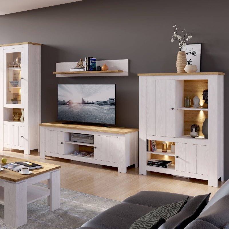 Celesto 2 Door TV Unit in White and Oak 154cm - White Tree Furniture