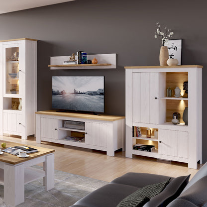 Celesto 2 Door Wide TV Unit in White & Oak 189cm - White Tree Furniture