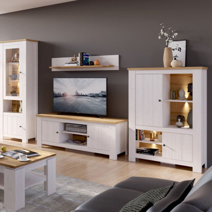 Celesto 2 Door 4 Shelves Cabinet in White and Oak - White Tree Furniture