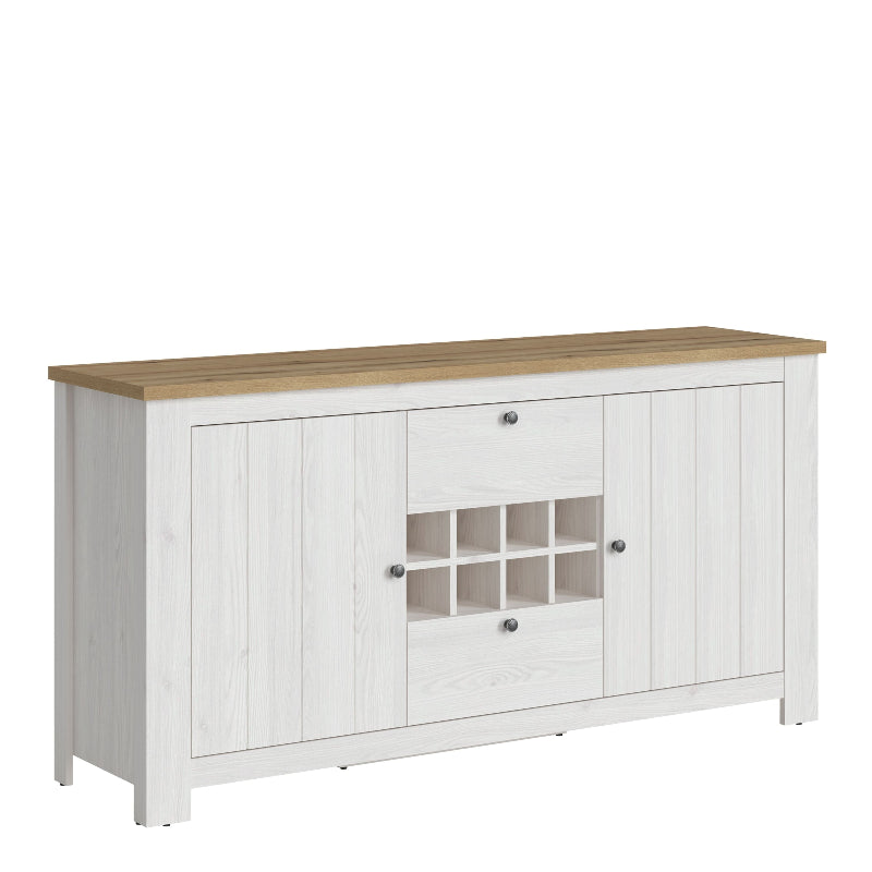 Celesto Sideboard w/ Wine Rack in White & Oak - White Tree Furniture