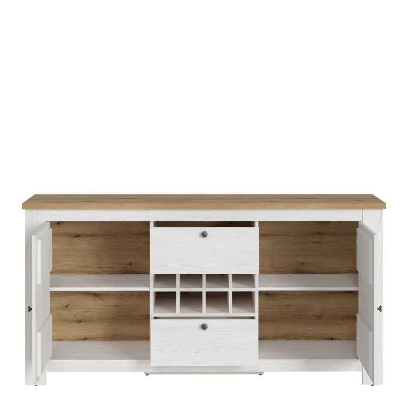 Celesto Sideboard w/ Wine Rack in White & Oak - White Tree Furniture