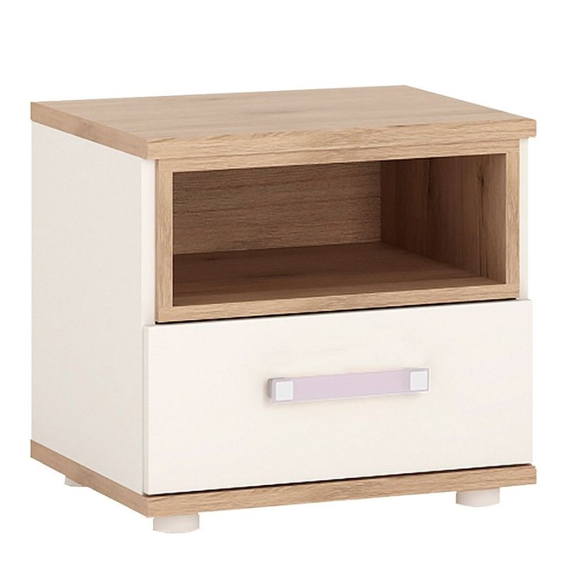 4KIDS 1 Drawer Bedside Cabinet with Lilac Handles - White Tree Furniture