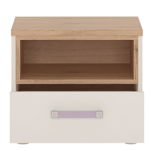 4KIDS 1 Drawer Bedside Cabinet with Lilac Handles - White Tree Furniture