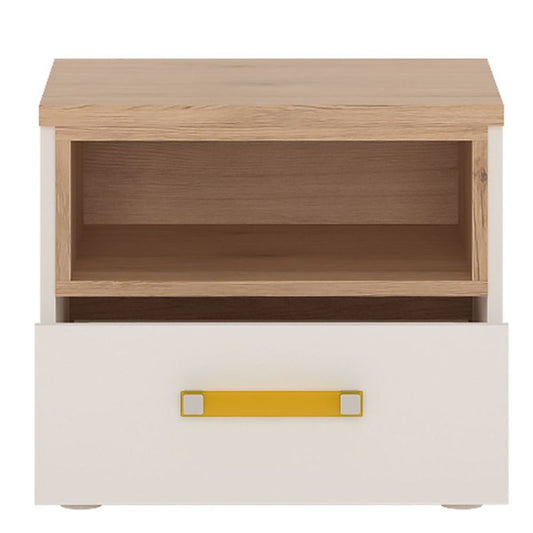 4KIDS 1 Drawer Bedside Cabinet with Orange Handles - White Tree Furniture