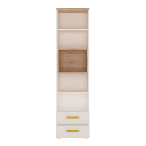 4KIDS White & Oak Tall Narrow Bookcase with 2 Drawers - White Tree Furniture