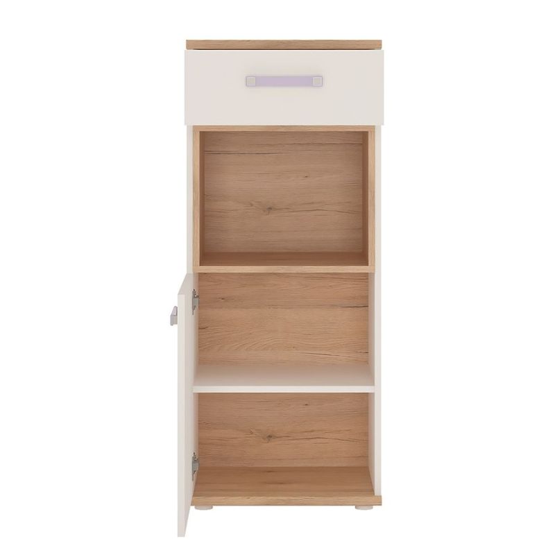 4KIDS White & Oak Narrow Cabinet w/ 1 Door & 1 Drawer - White Tree Furniture