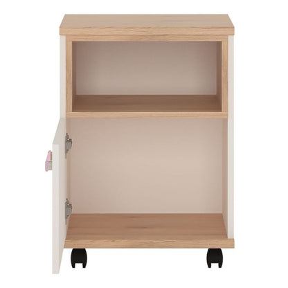 4KIDS High Gloss White & Oak Mobile Cabinet - White Tree Furniture