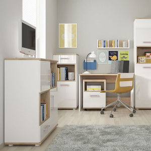 4KIDS White & Oak Narrow Cabinet w/ 1 Door & 1 Drawer - White Tree Furniture