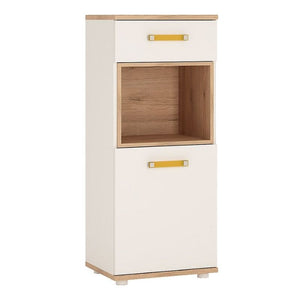 4KIDS White & Oak Narrow Cabinet w/ 1 Door & 1 Drawer - White Tree Furniture