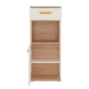 4KIDS White & Oak Narrow Cabinet w/ 1 Door & 1 Drawer - White Tree Furniture