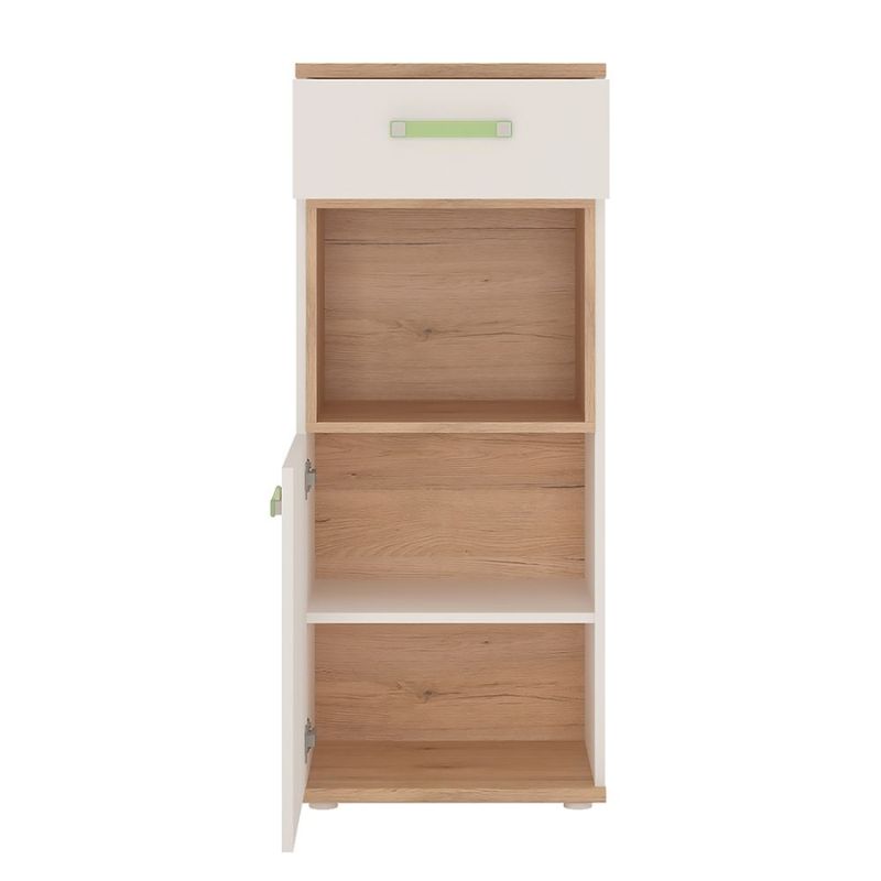 4KIDS White & Oak Narrow Cabinet w/ 1 Door & 1 Drawer - White Tree Furniture