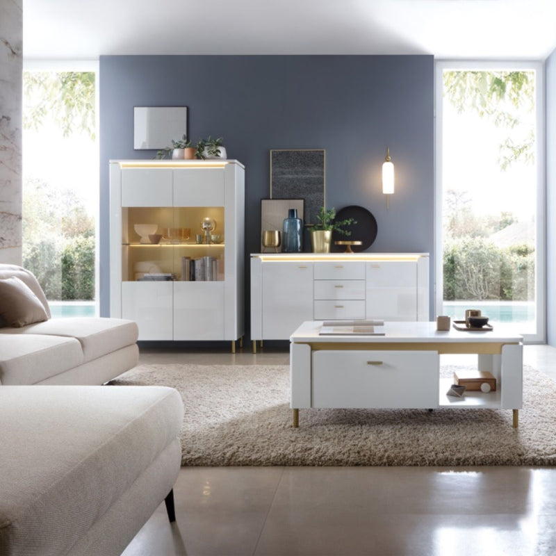 Lazio Sideboard w/ 4 Drawers in Alpine White / White Gloss - White Tree Furniture