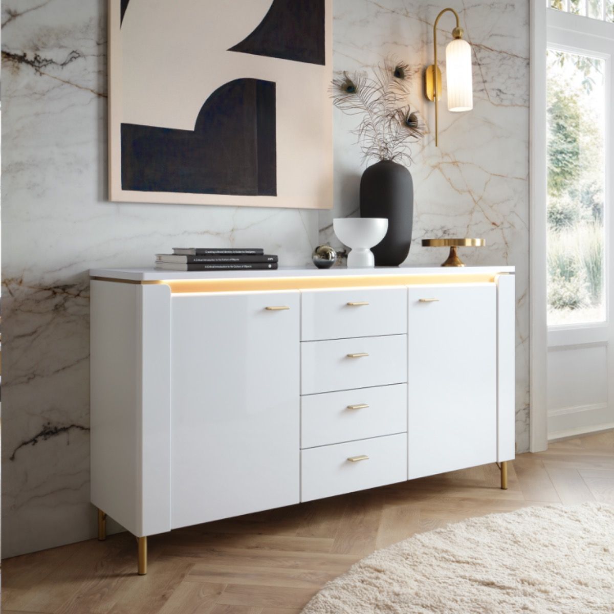 Lazio Sideboard w/ 4 Drawers in Alpine White / White Gloss