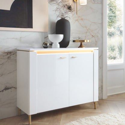 Lazio Sideboard w/ 2 Doors in Alpine White / White Gloss - White Tree Furniture