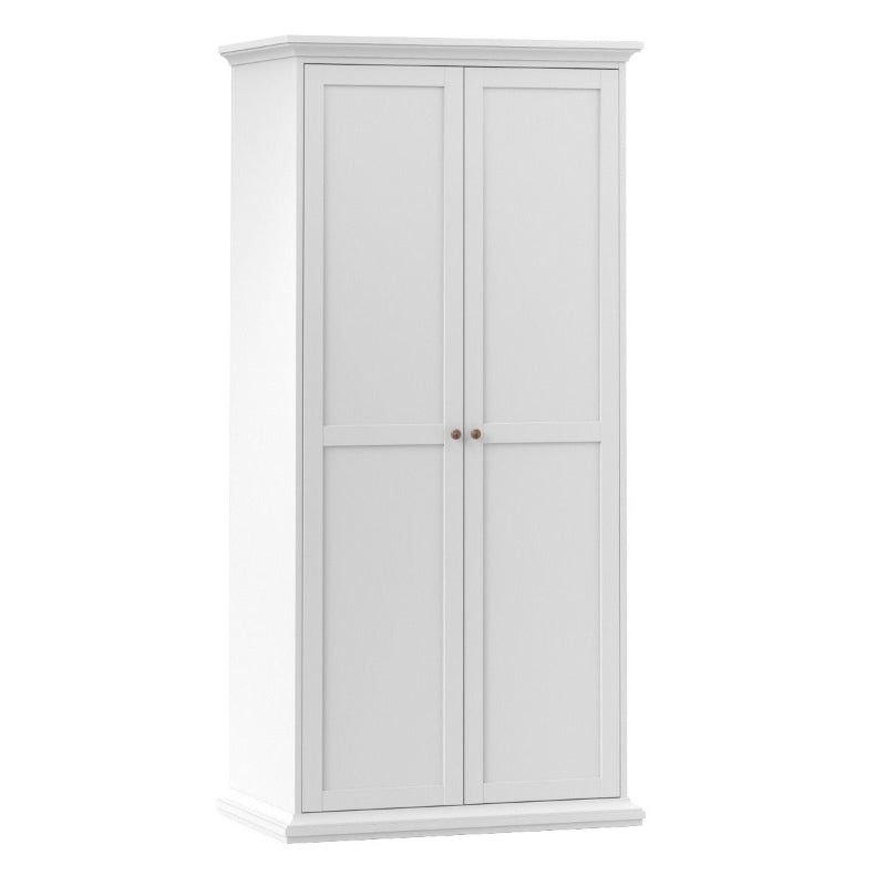 PARIS WHITE SET - Bedside + Drawer Chest + Double Wardrobe - White Tree Furniture