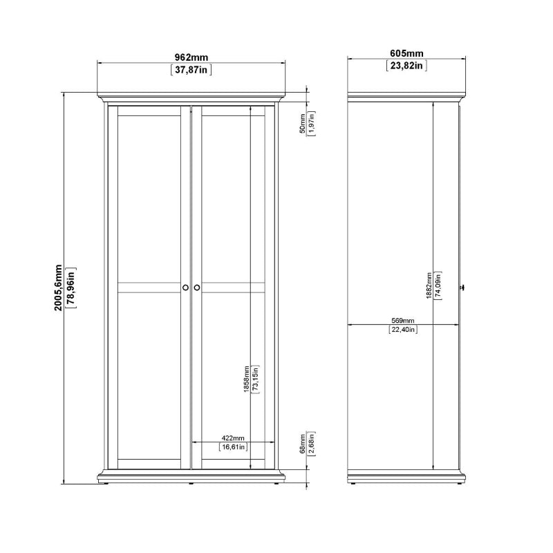 PARIS WHITE SET - Bedside + Drawer Chest + Double Wardrobe - White Tree Furniture