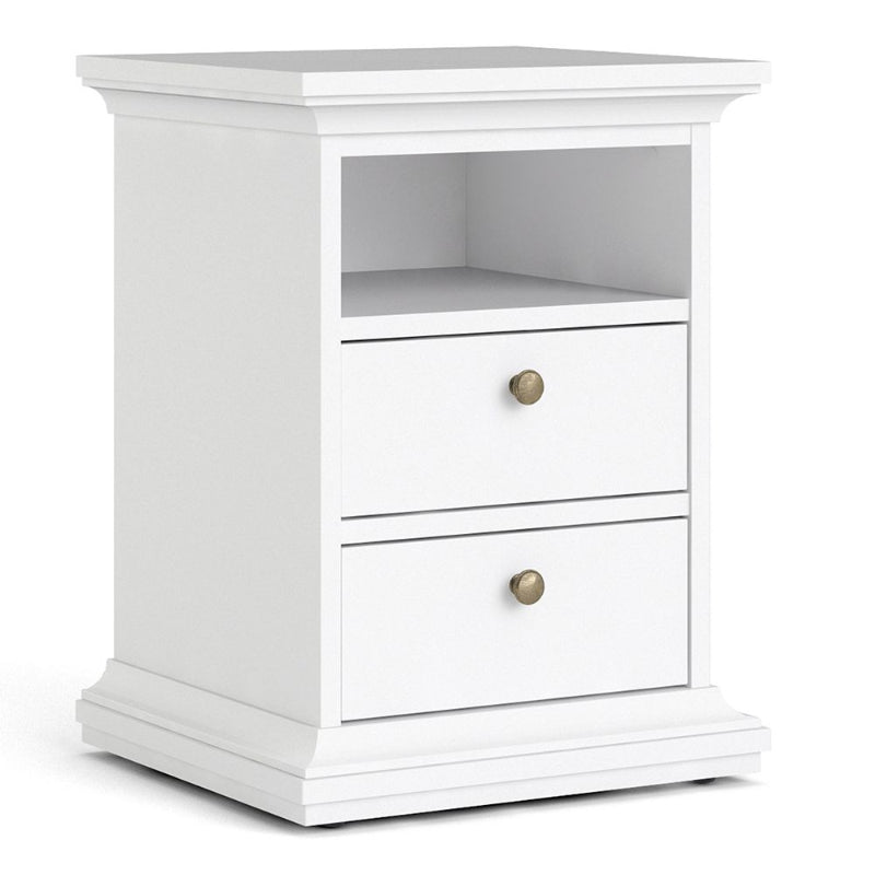 PARIS WHITE SET - Bedside + Drawer Chest + Double Wardrobe - White Tree Furniture