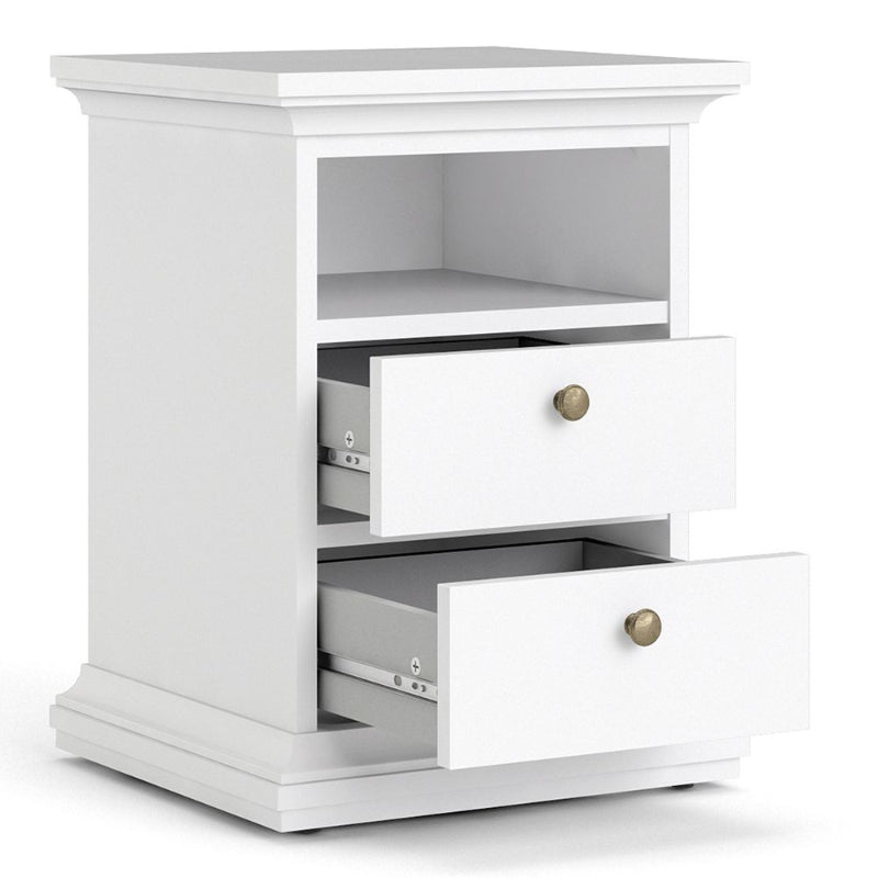 PARIS WHITE SET - Bedside + Drawer Chest + Double Wardrobe - White Tree Furniture