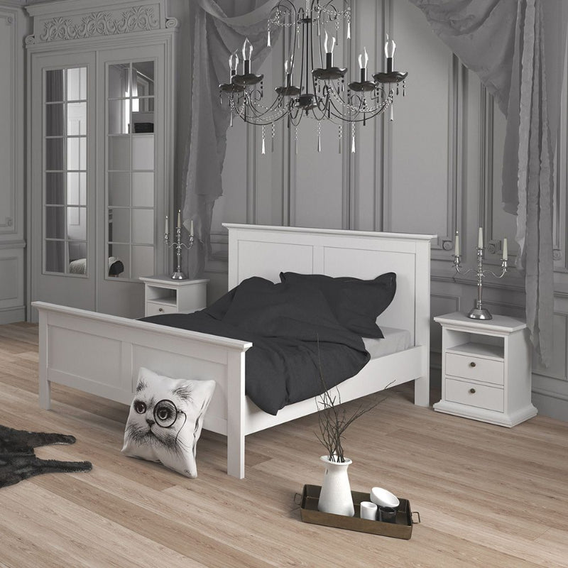 PARIS WHITE SET - Bedside + Drawer Chest + Double Wardrobe - White Tree Furniture