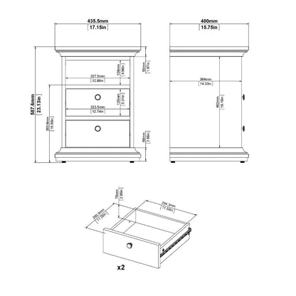 PARIS WHITE SET - Bedside + Drawer Chest + Double Wardrobe - White Tree Furniture