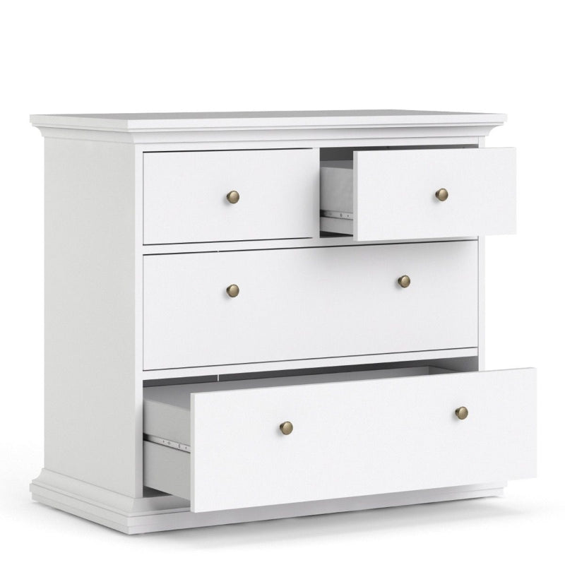 PARIS WHITE SET - Bedside + Drawer Chest + Double Wardrobe - White Tree Furniture