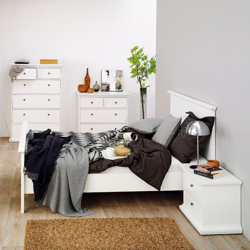 PARIS WHITE SET - Bedside + Drawer Chest + Double Wardrobe - White Tree Furniture