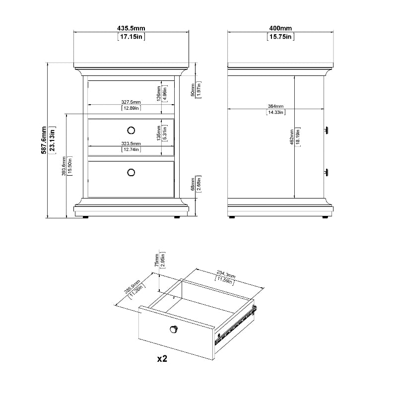 Paris White Bedside Table w/ 2 Drawers - White Tree Furniture